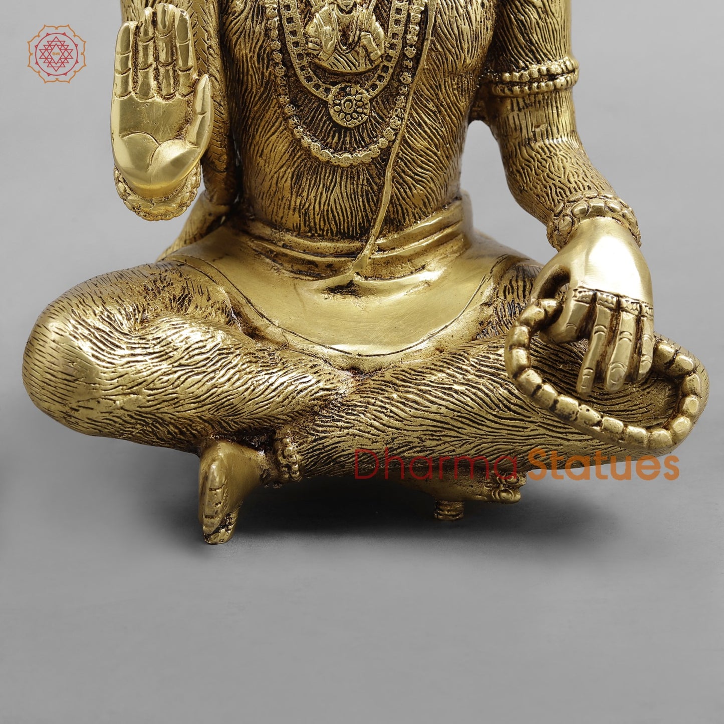 Brass Hanuman Seated Fine, Golden Finish 11.5”