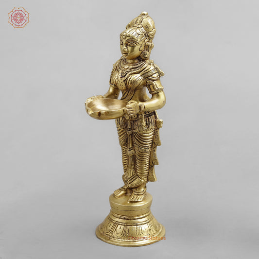 Brass Deep Lakshmi Standing, Golden Finish 9”