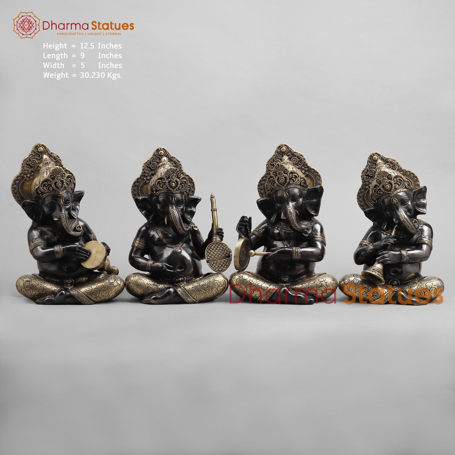 Brass Musician Ganesh , Deep Black finish 12”