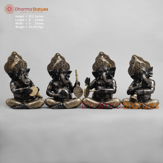 Brass Musician Ganesh , Deep Black finish 12”