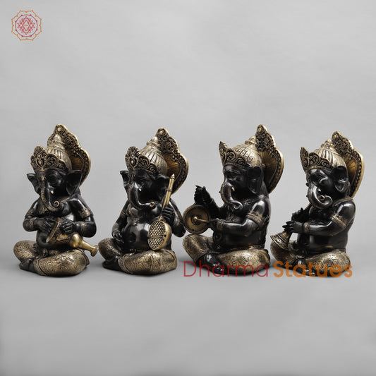 Brass Musician Ganesh , Deep Black finish 12”
