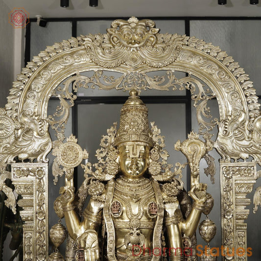 Bronze Tirupati Balaji Standing with Sridevi, Bhudevi with Arch 97” ( Made in Thrissur)
