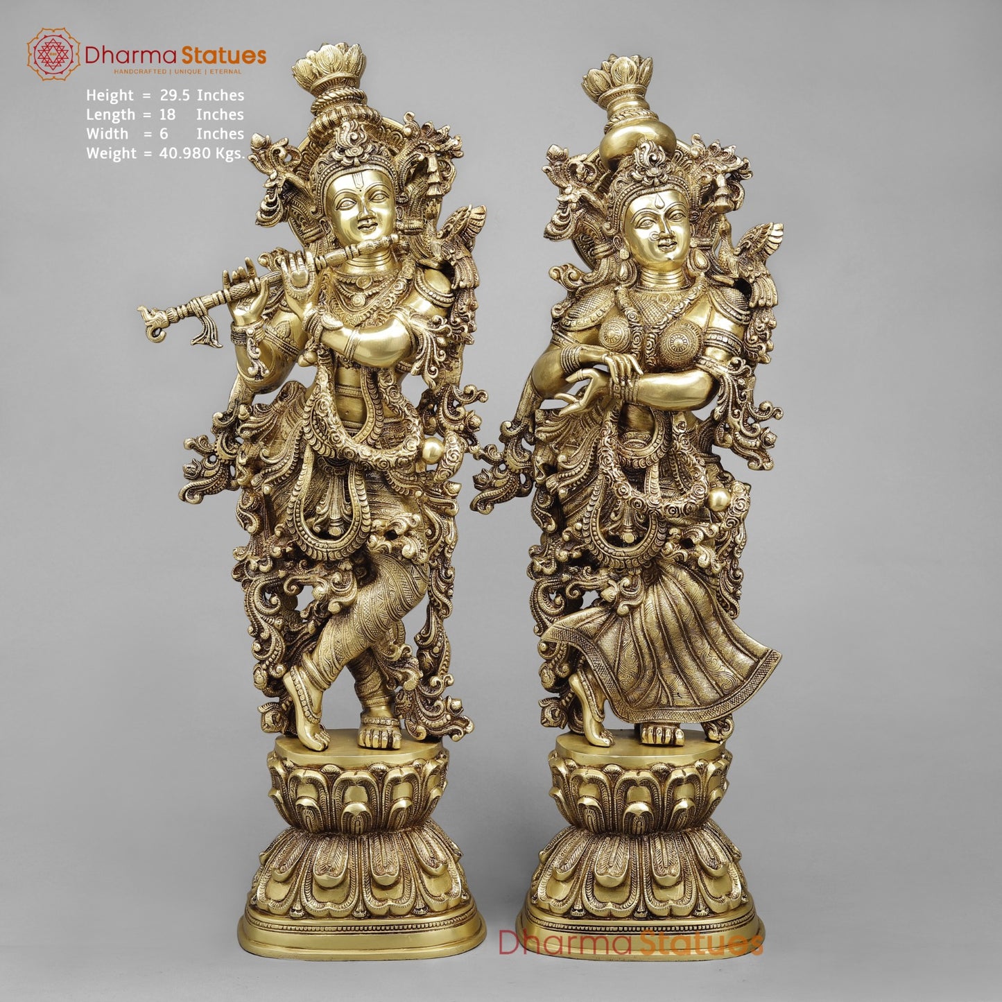 Brass Radha Krishna (Premium Quality), Fine Golden Finish 30”