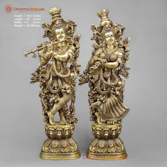 Brass Radha Krishna (Premium Quality), Fine Golden Finish 30”