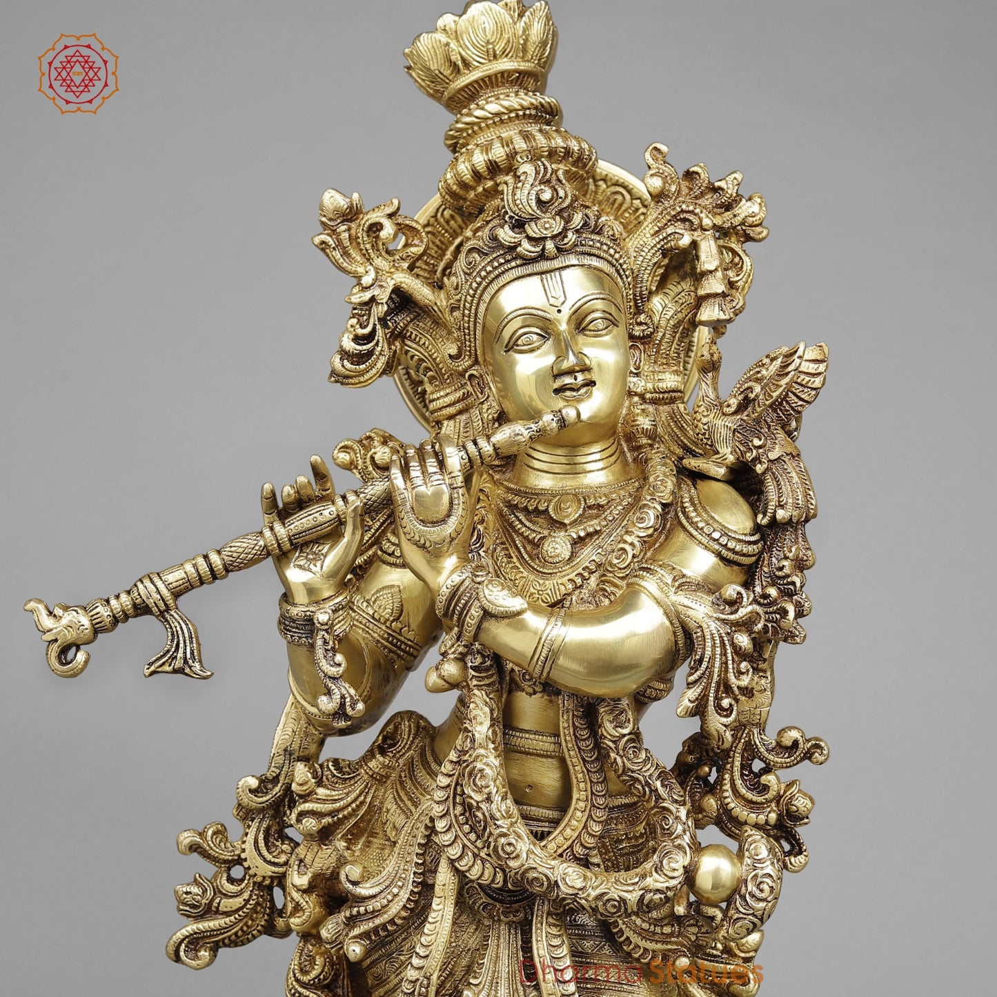 Brass Krishna Standing (Premium Quality), Gold Finish 30”