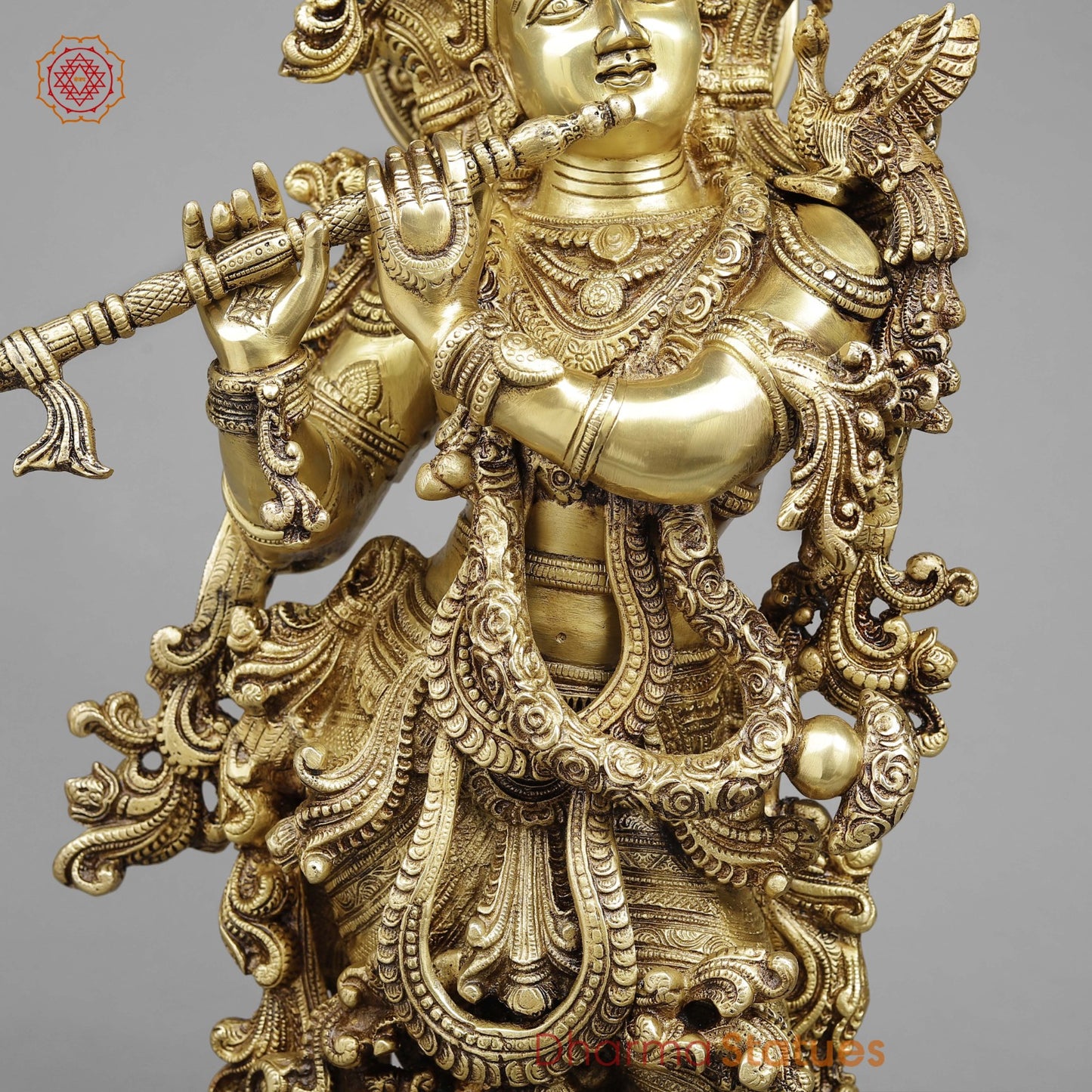 Brass Krishna Standing (Premium Quality), Gold Finish 30”