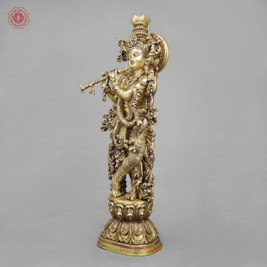 Brass Krishna Standing (Premium Quality), Gold Finish 30”