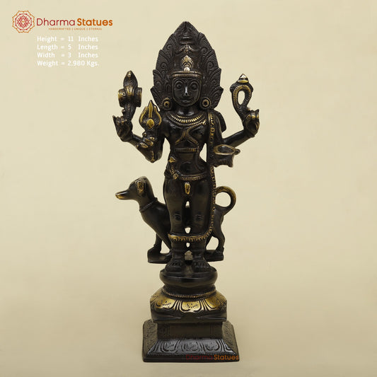 Brass Bhairo Standing Fine, Black and gold Finish 11”