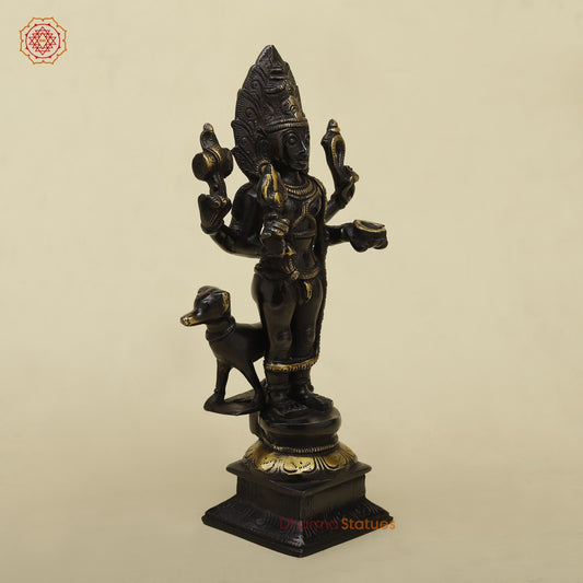 Brass Bhairo Standing Fine, Black and gold Finish 11”