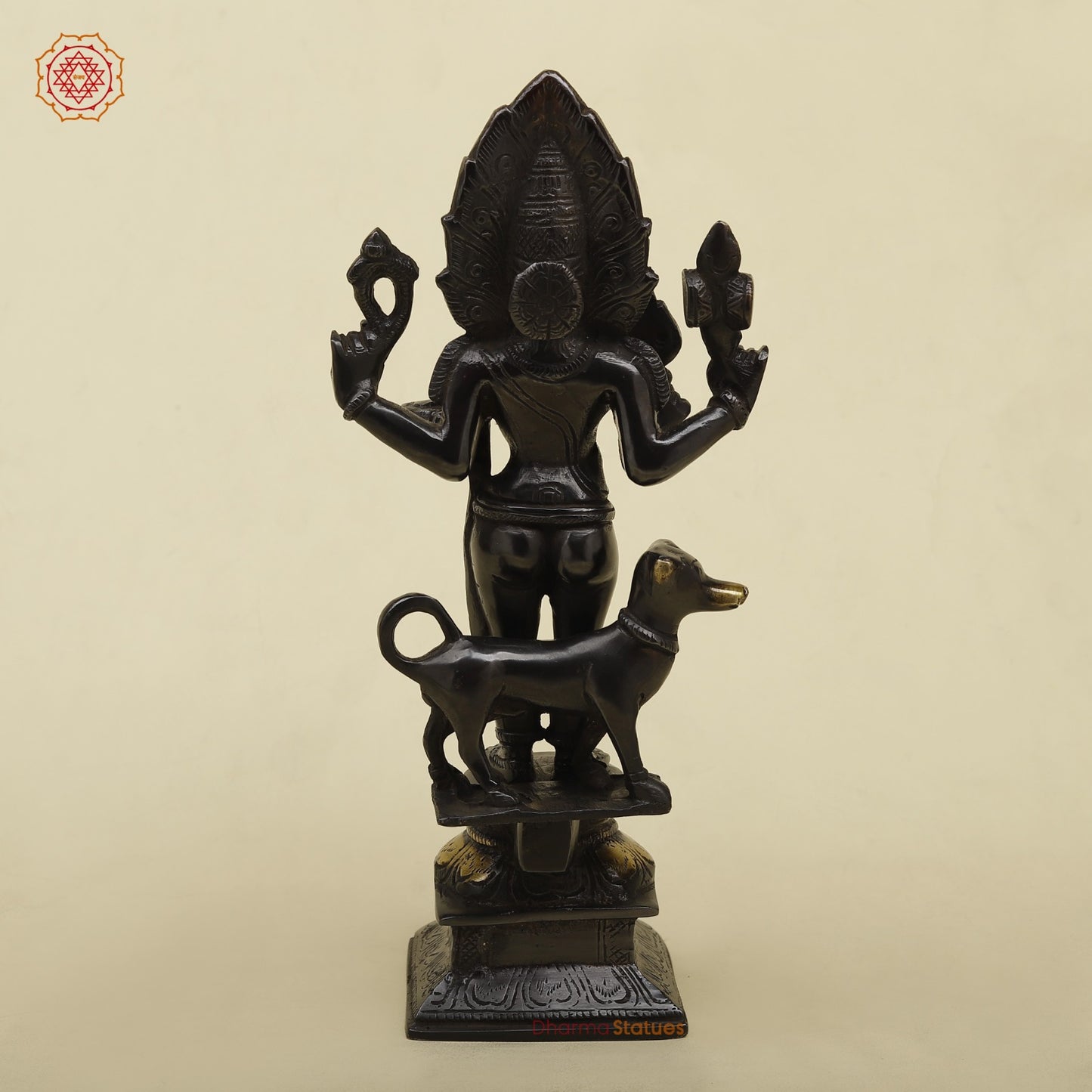 Brass Bhairo Standing Fine, Black and gold Finish 11”