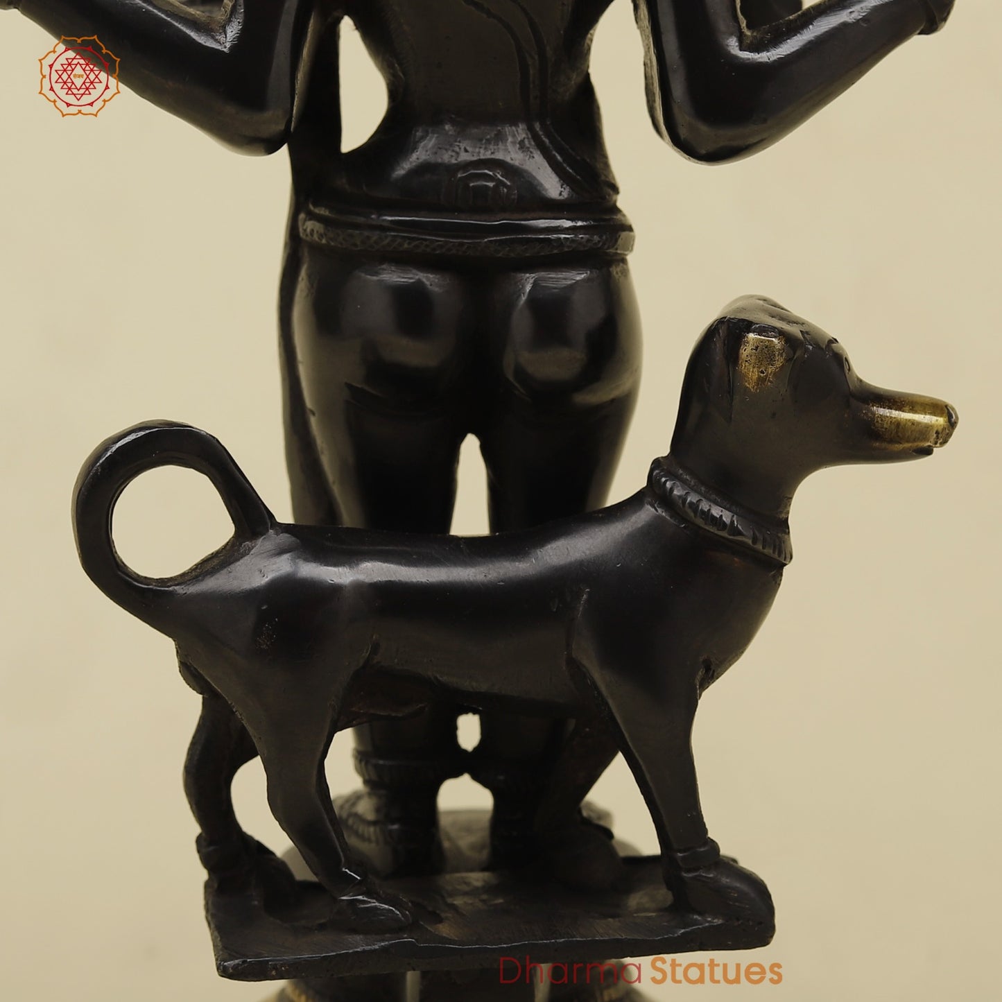 Brass Bhairo Standing Fine, Black and gold Finish 11”