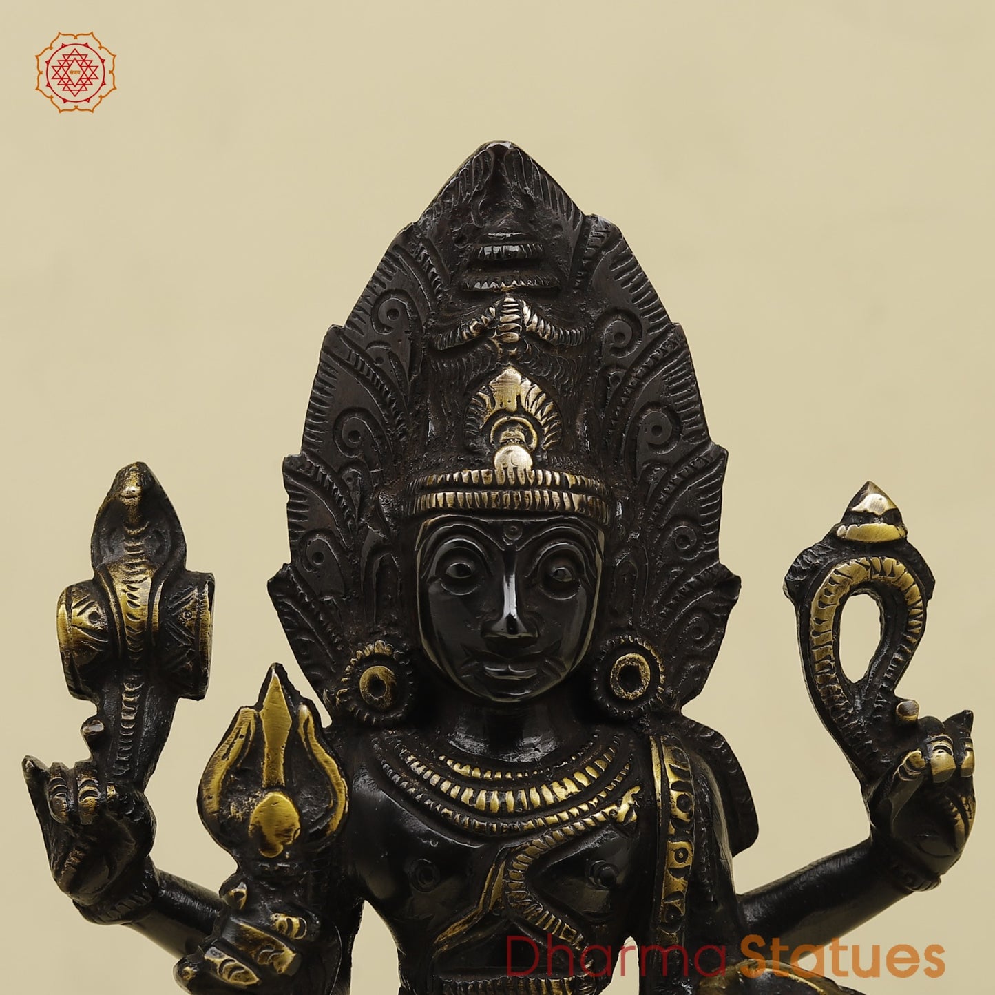 Brass Bhairo Standing Fine, Black and gold Finish 11”