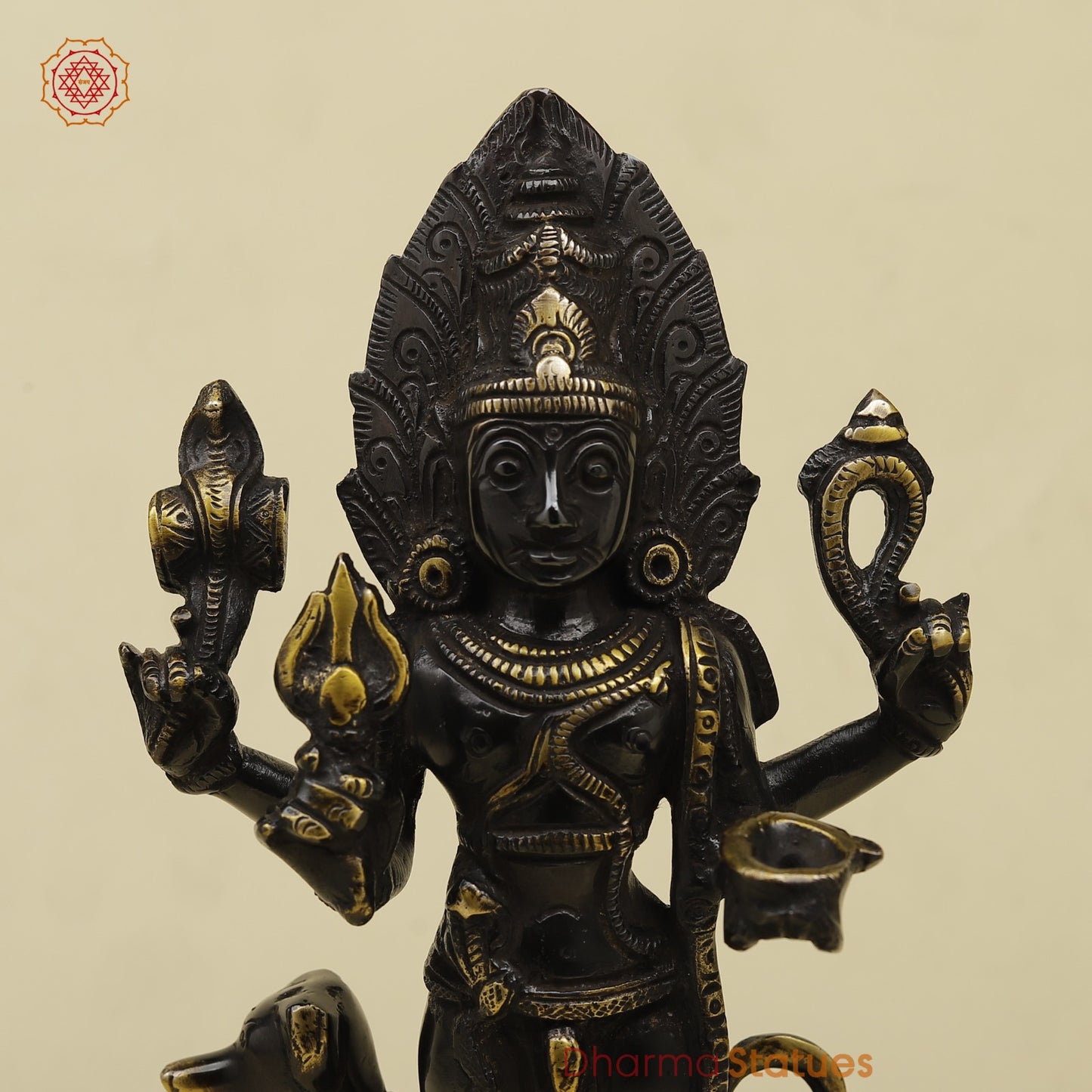 Brass Bhairo Standing Fine, Black and gold Finish 11”