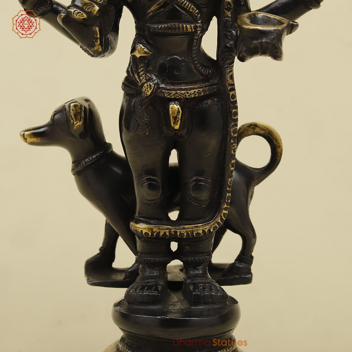 Brass Bhairo Standing Fine, Black and gold Finish 11”