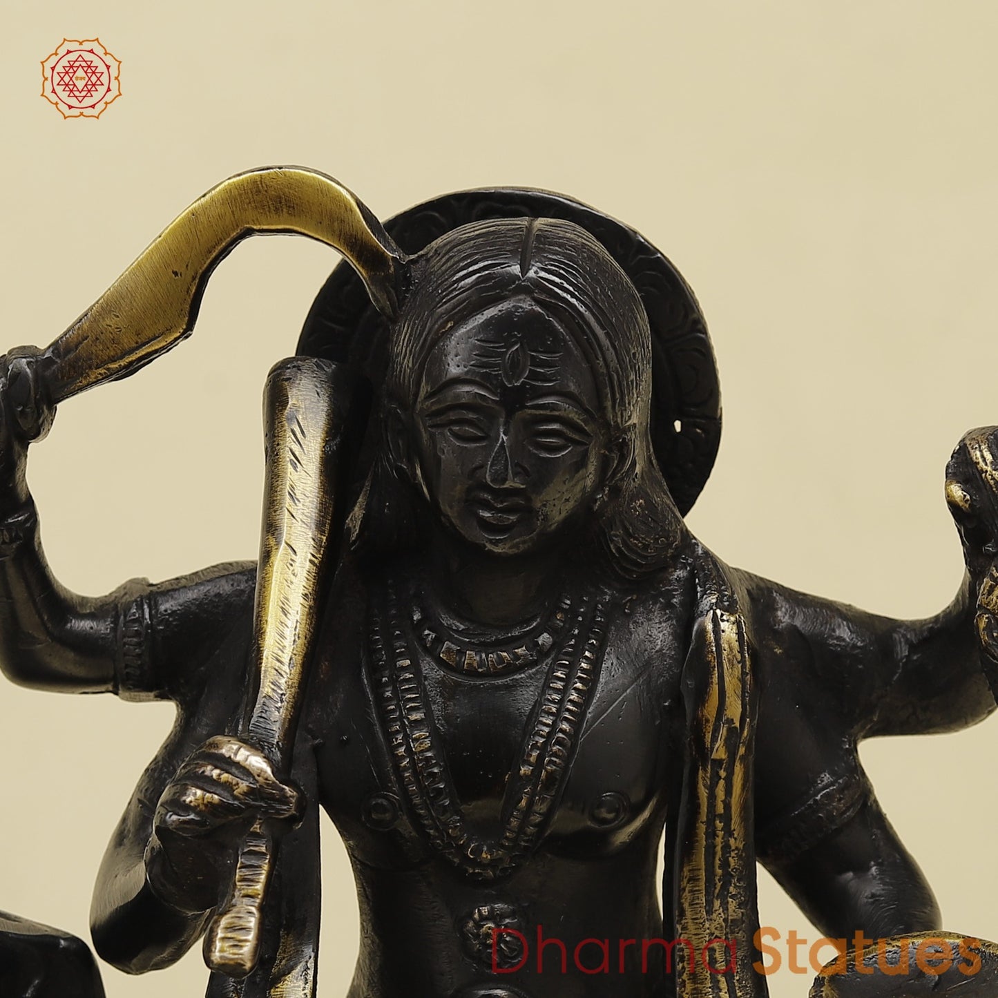 Brass Bhairav Seated Fine, Black and gold Finish 9.5”