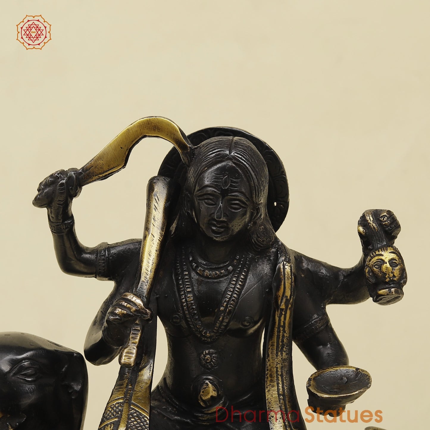 Brass Bhairav Seated Fine, Black and gold Finish 9.5”