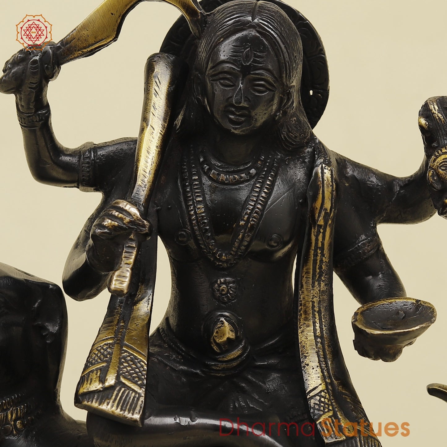 Brass Bhairav Seated Fine, Black and gold Finish 9.5”