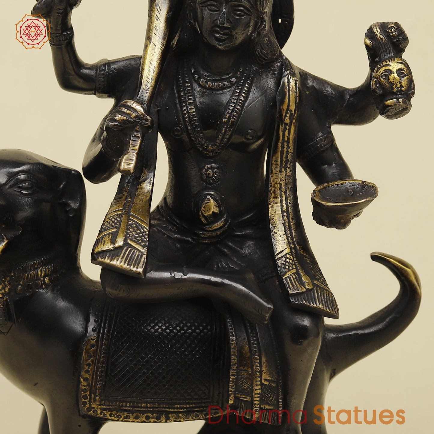 Brass Bhairav Seated Fine, Black and gold Finish 9.5”