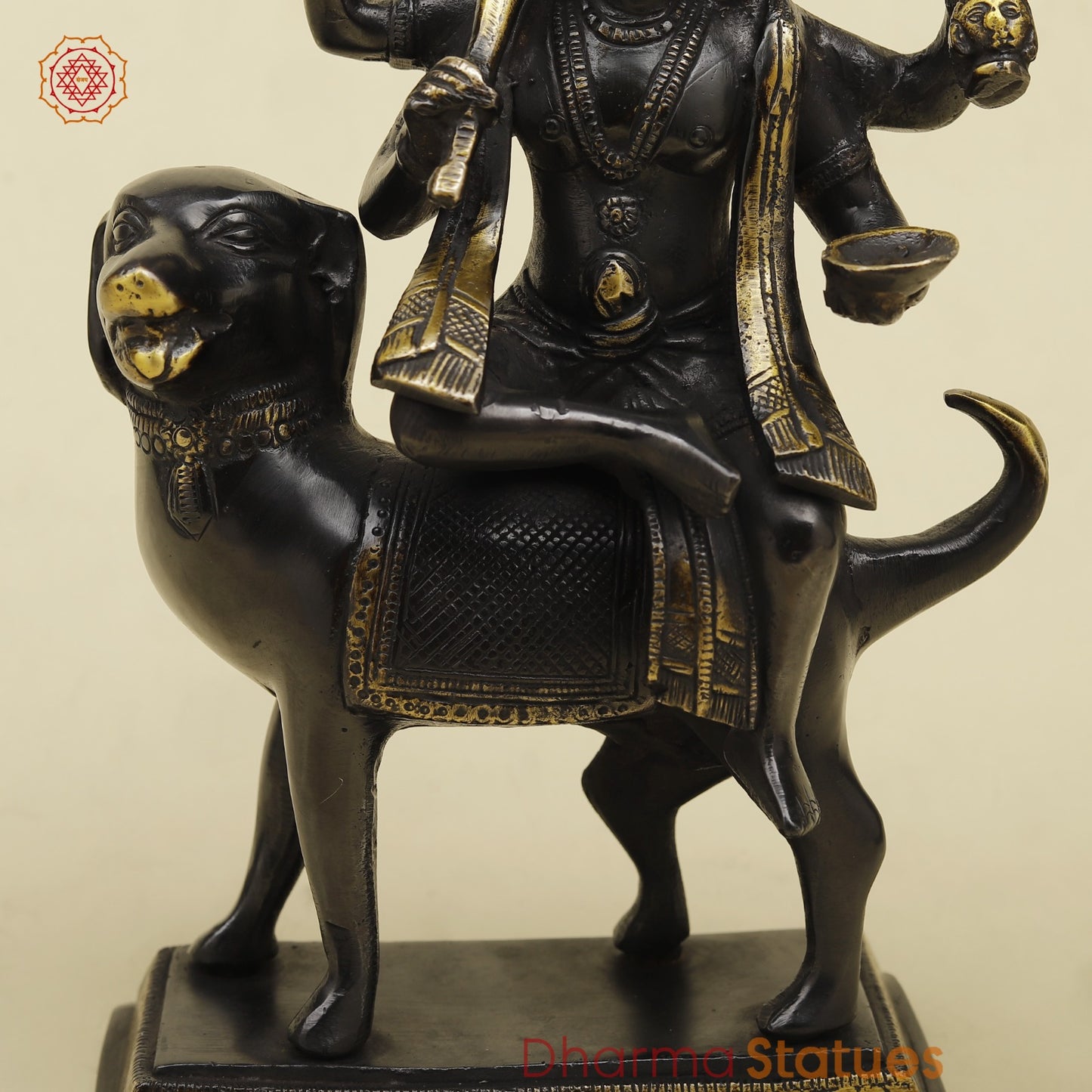 Brass Bhairav Seated Fine, Black and gold Finish 9.5”