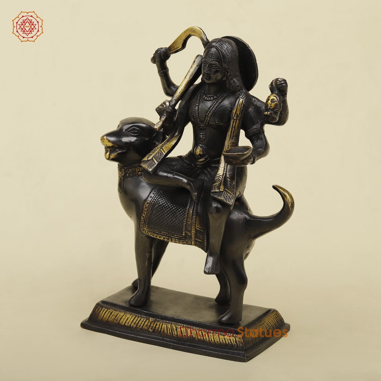 Brass Bhairav Seated Fine, Black and gold Finish 9.5”