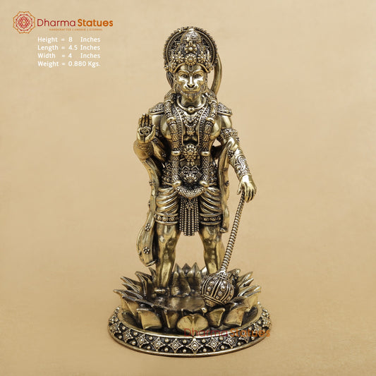 Brass Hanuman Standing On lotus Base Fine 8”