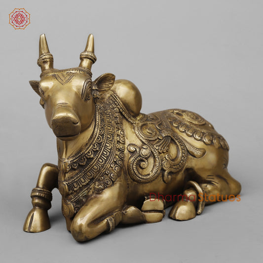 Brass Nanadi seated With Carving Fine, Antique Finish 13”