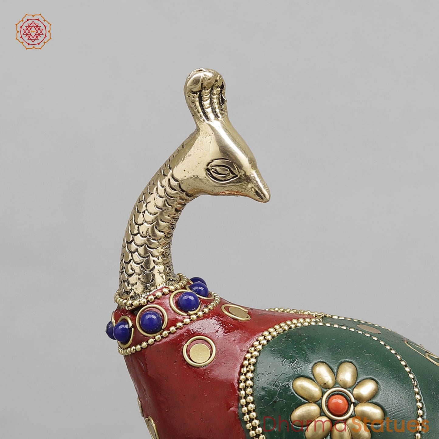 Brass Peacock Standing Fine, Stone work 12”