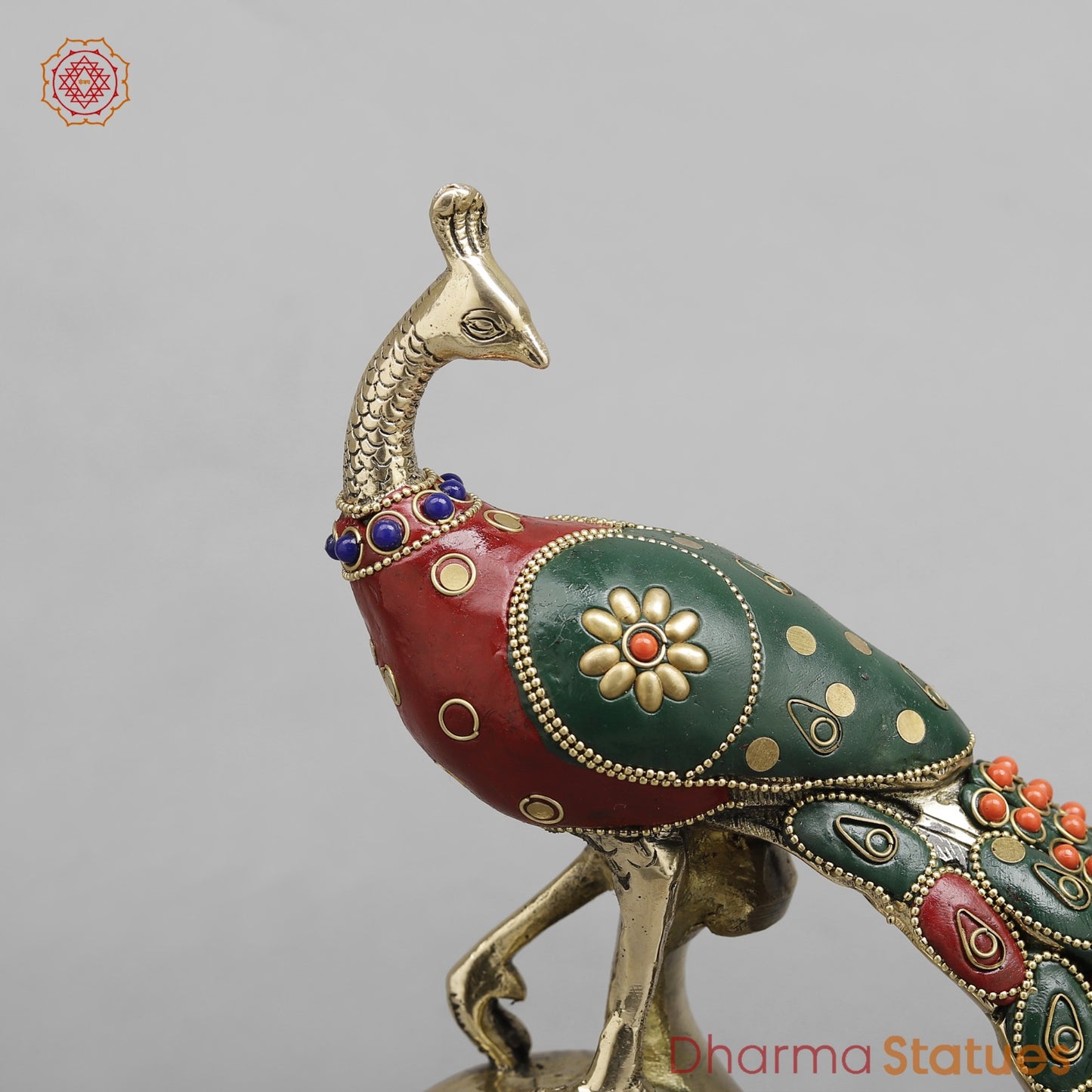 Brass Peacock Standing Fine, Stone work 12”