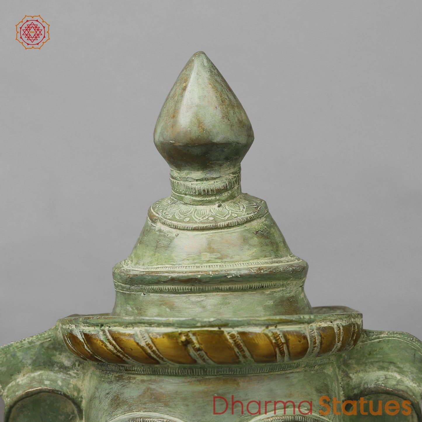 Brass Shiva Parwati Head, Green Leaf Patina 10”