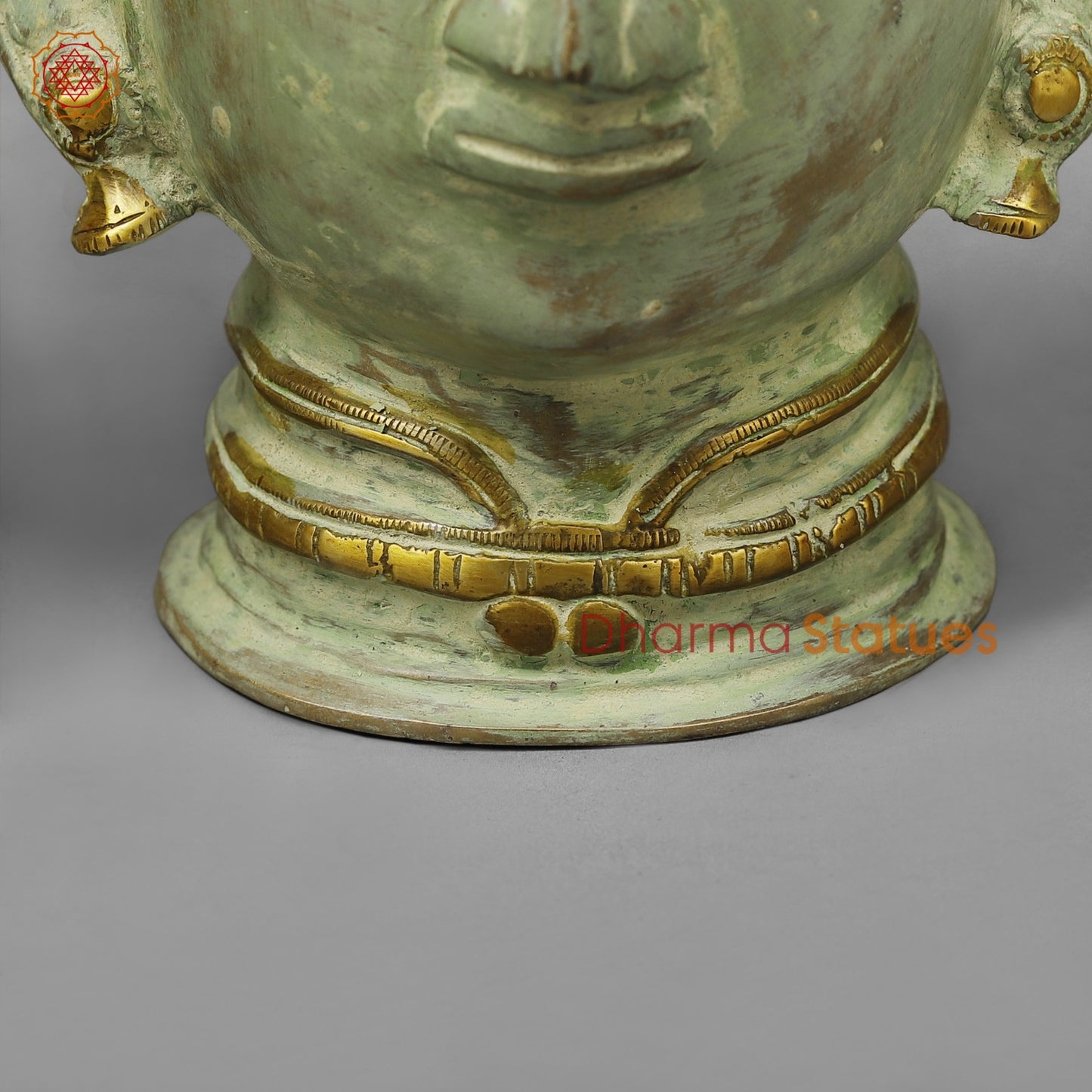 Brass Shiva Parwati Head, Green Leaf Patina 10”