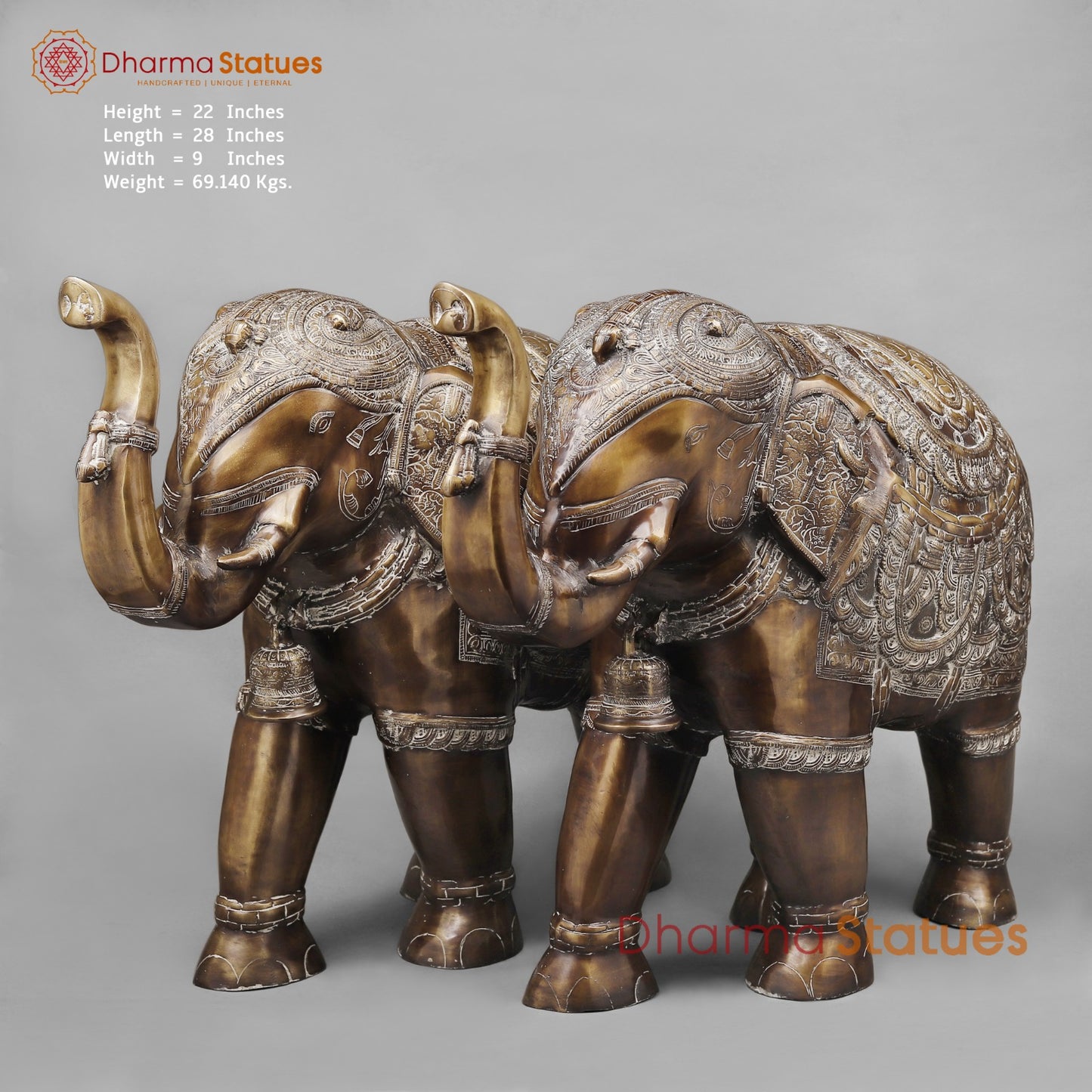 Brass Elephants Standing Fine, Antique finish 22”