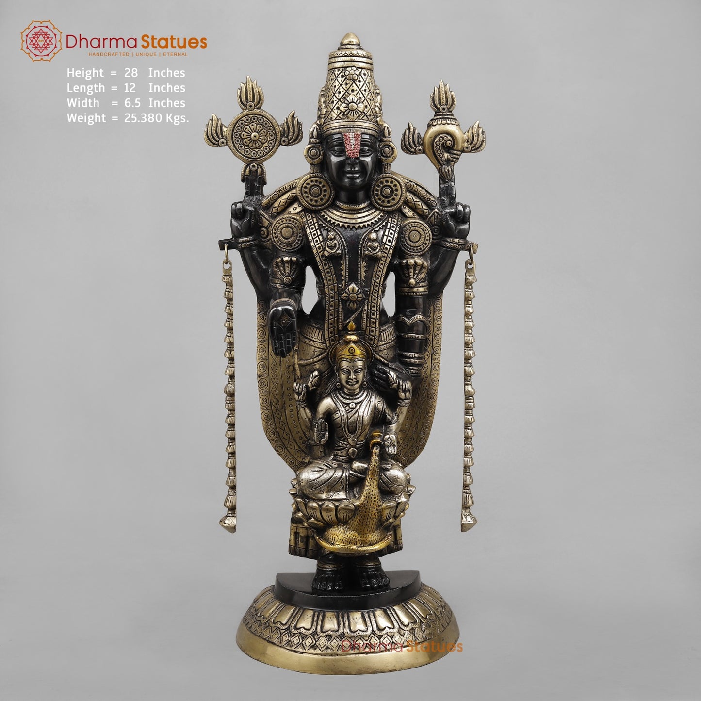 Brass Balaji Standing With Laxmi, Royal Black finish 28”
