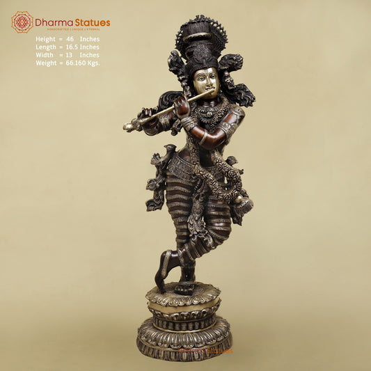 Brass Krishna Standing with Jewellery, Fine Copper finish 46”