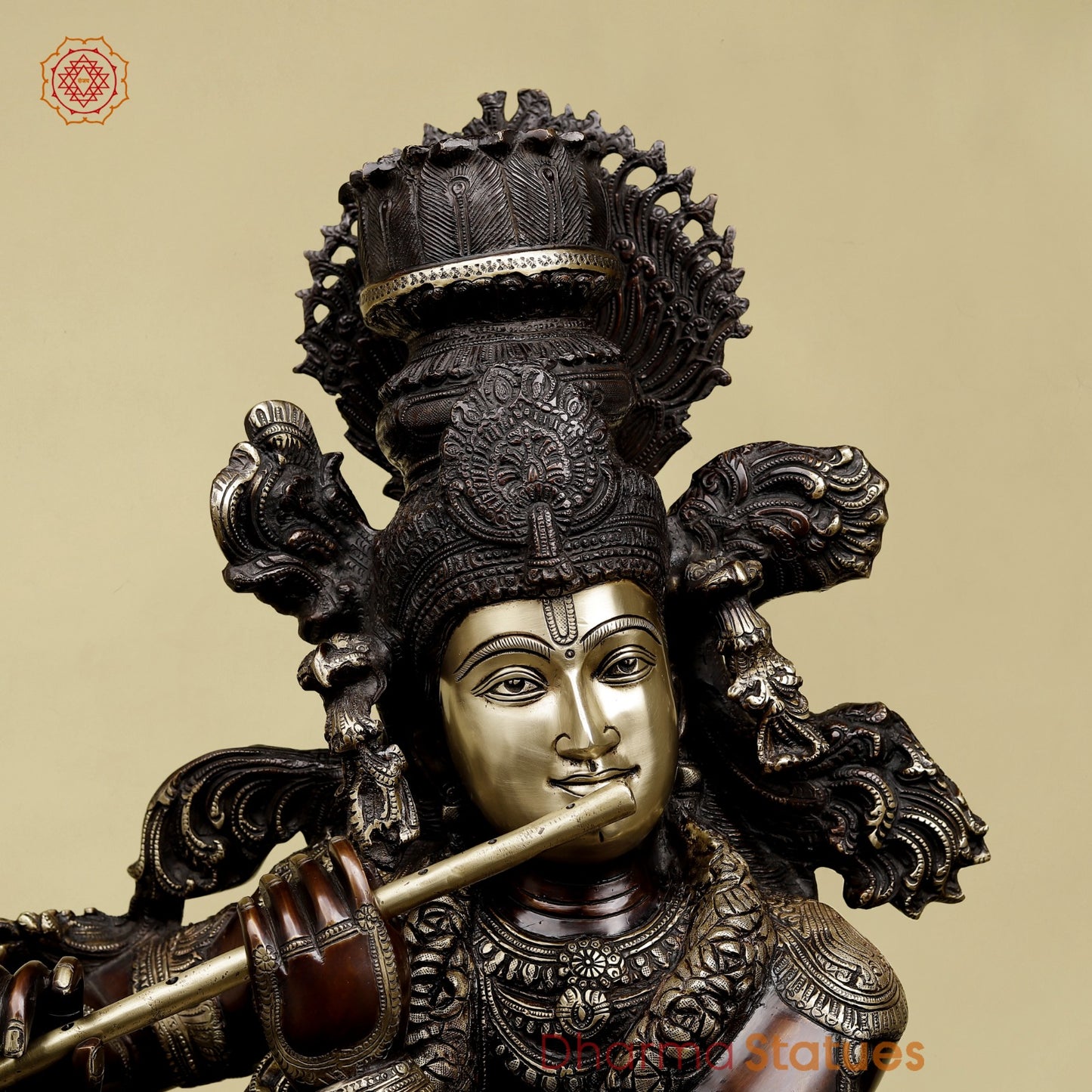 Brass Krishna Standing with Jewellery, Fine Copper finish 46”