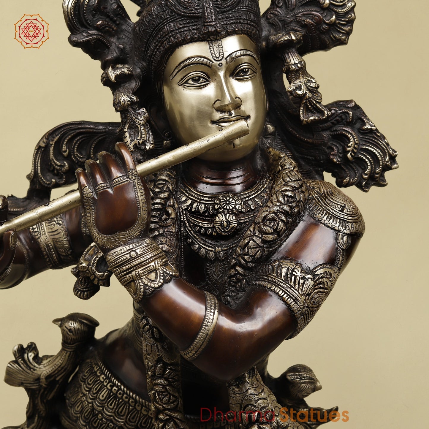 Brass Krishna Standing with Jewellery, Fine Copper finish 46”