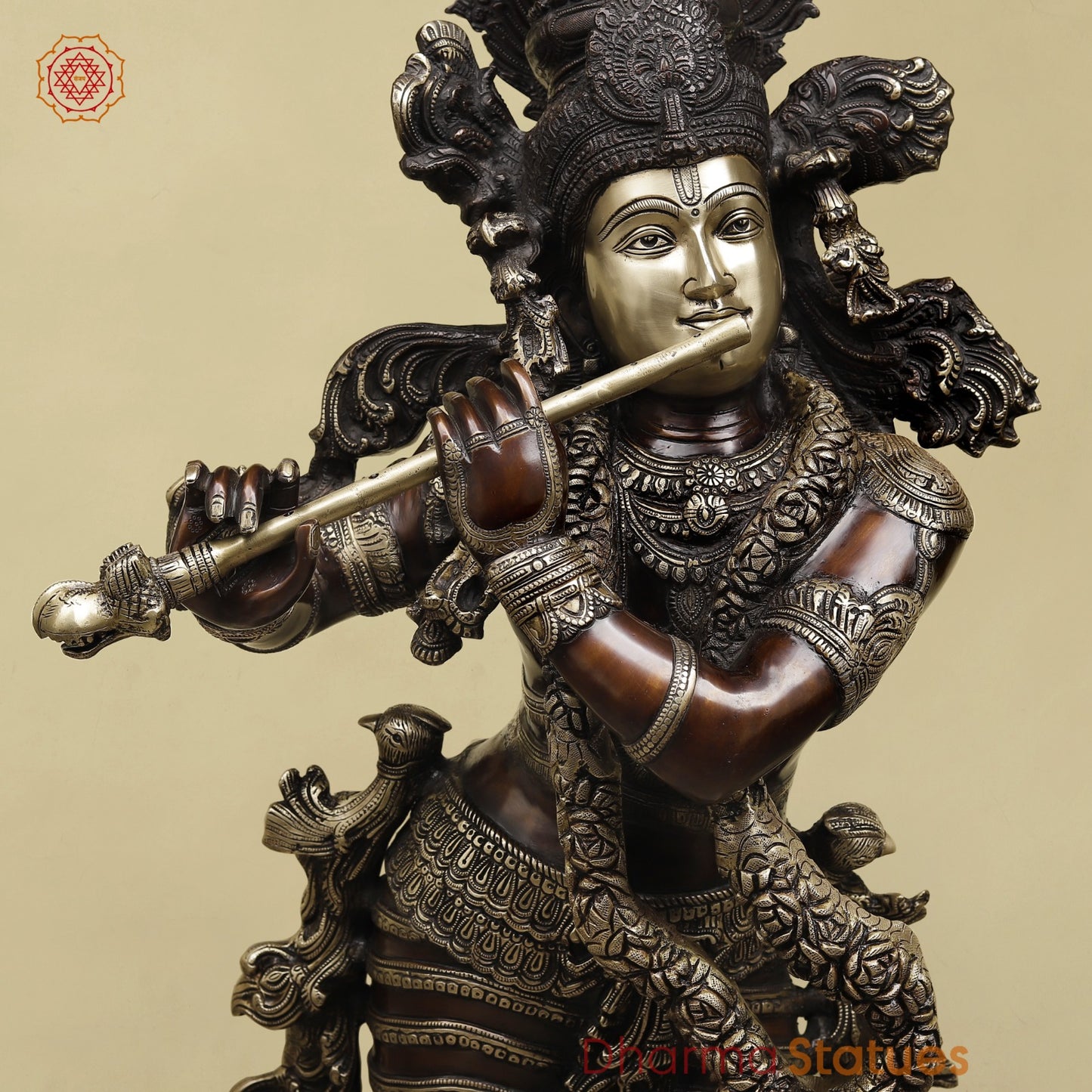 Brass Krishna Standing with Jewellery, Fine Copper finish 46”