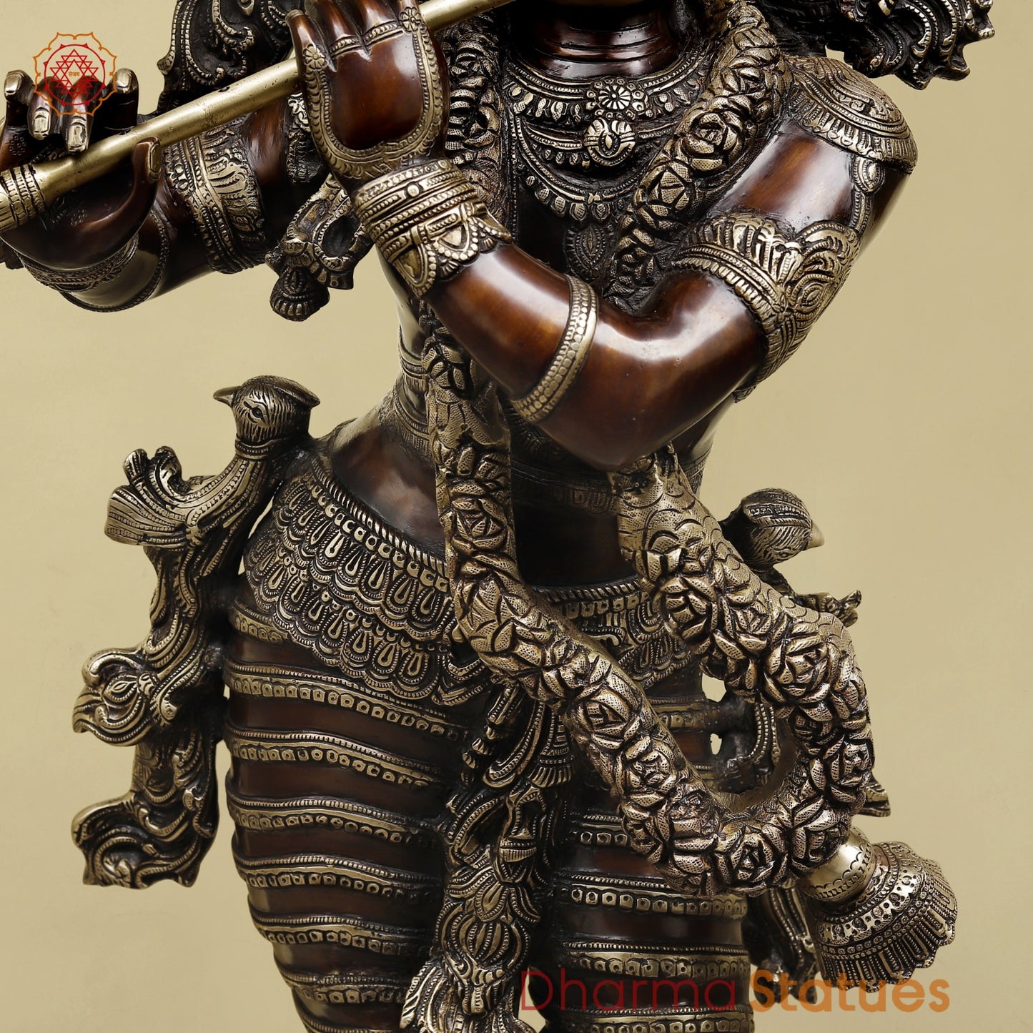 Brass Krishna Standing with Jewellery, Fine Copper finish 46”