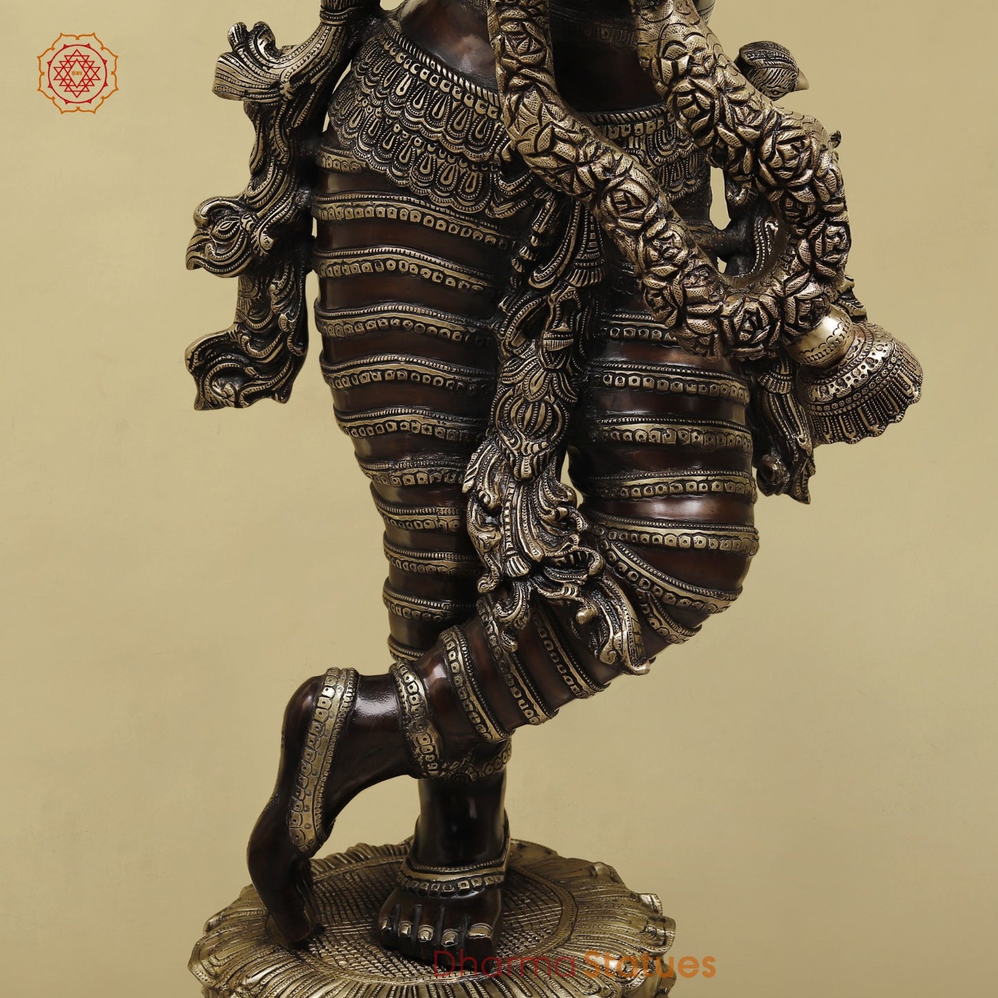 Brass Krishna Standing with Jewellery, Fine Copper finish 46”