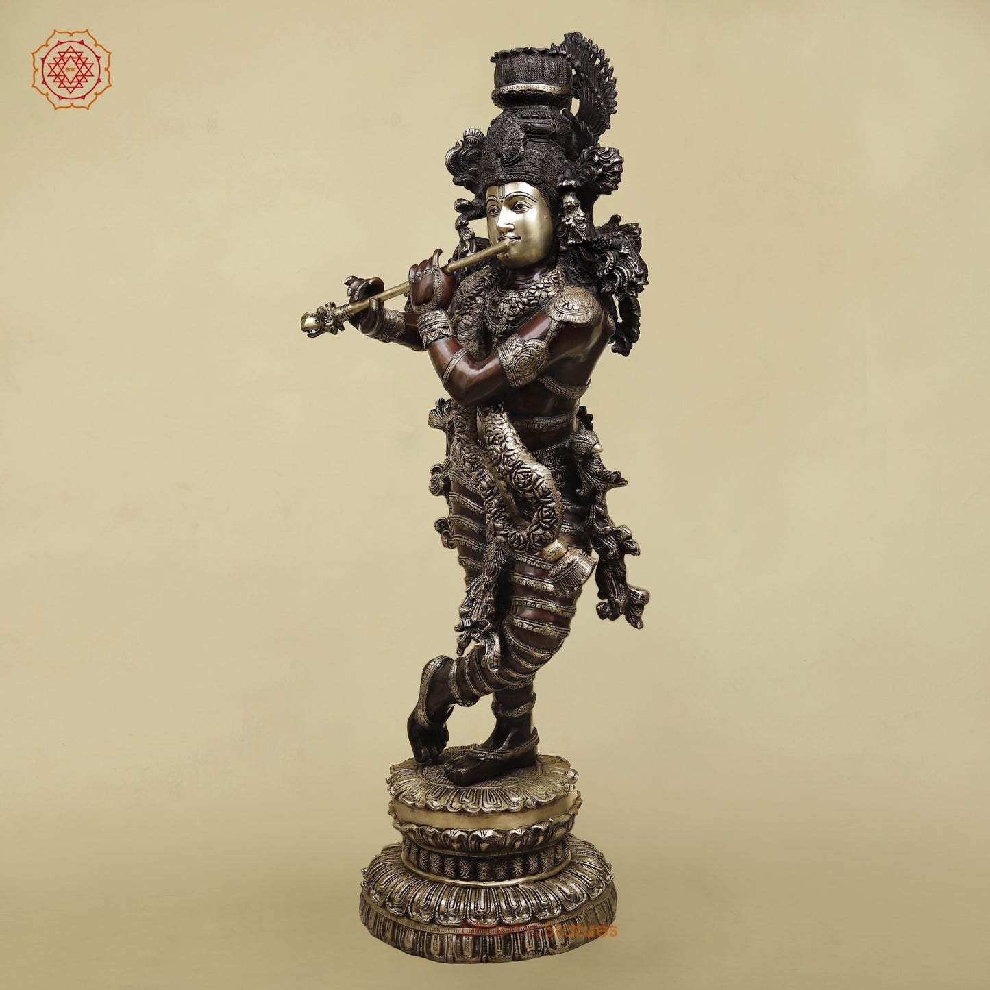 Brass Krishna Standing with Jewellery, Fine Copper finish 46”