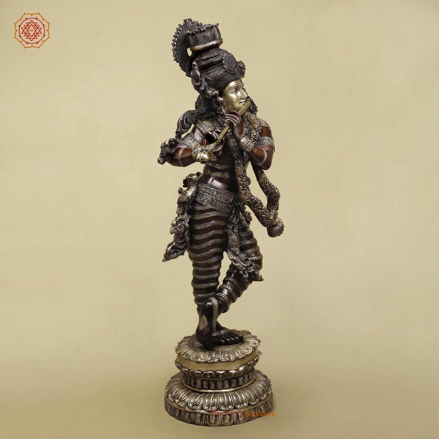 Brass Krishna Standing with Jewellery, Fine Copper finish 46”
