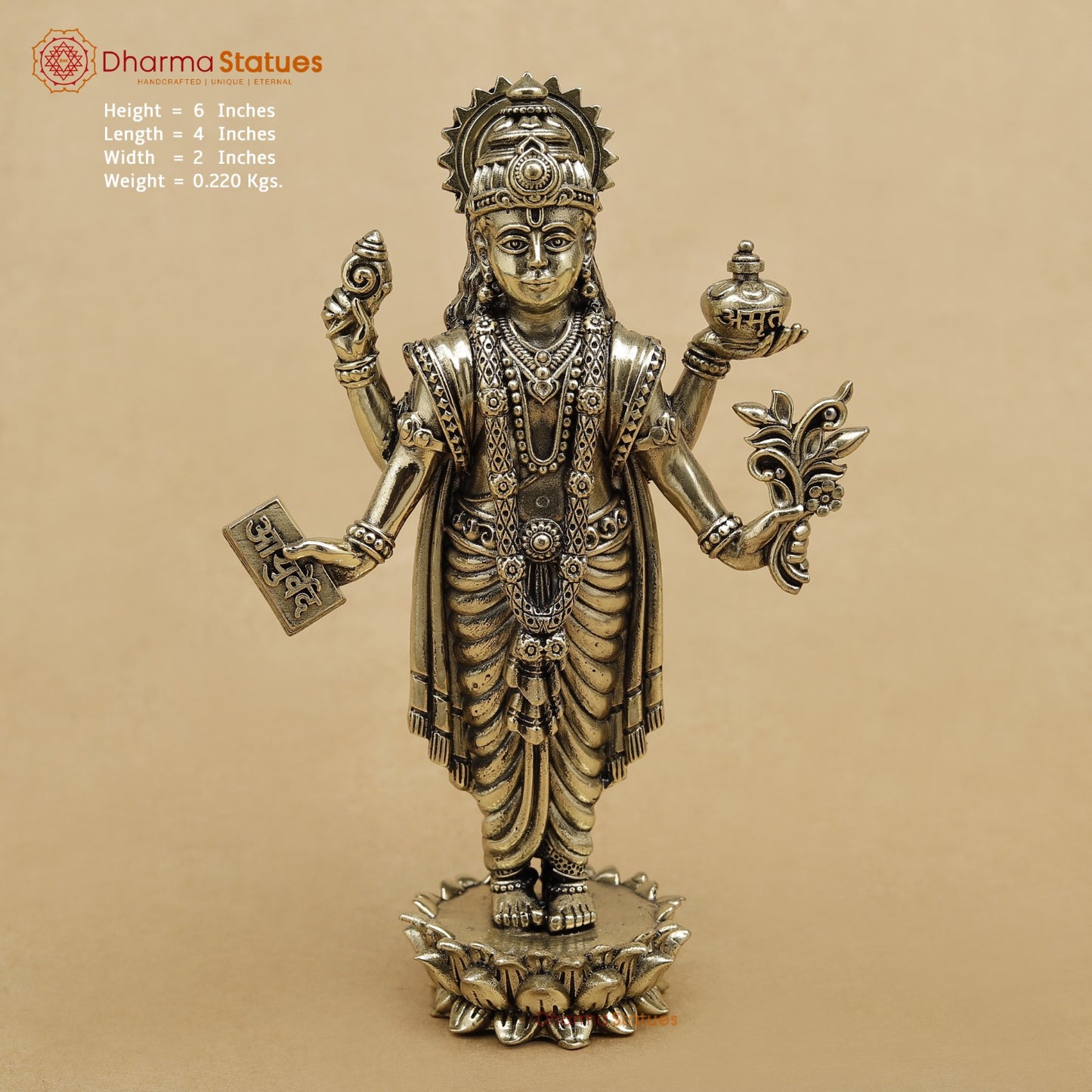 Brass Dhanwantri standing fine 6”