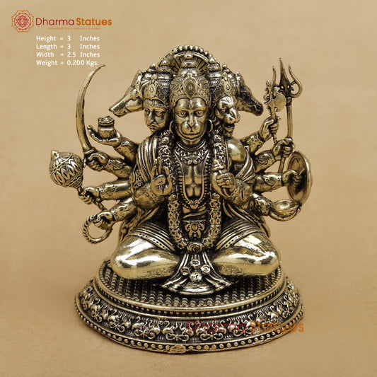 Brass Panchmukhi Hanuman seated 3”