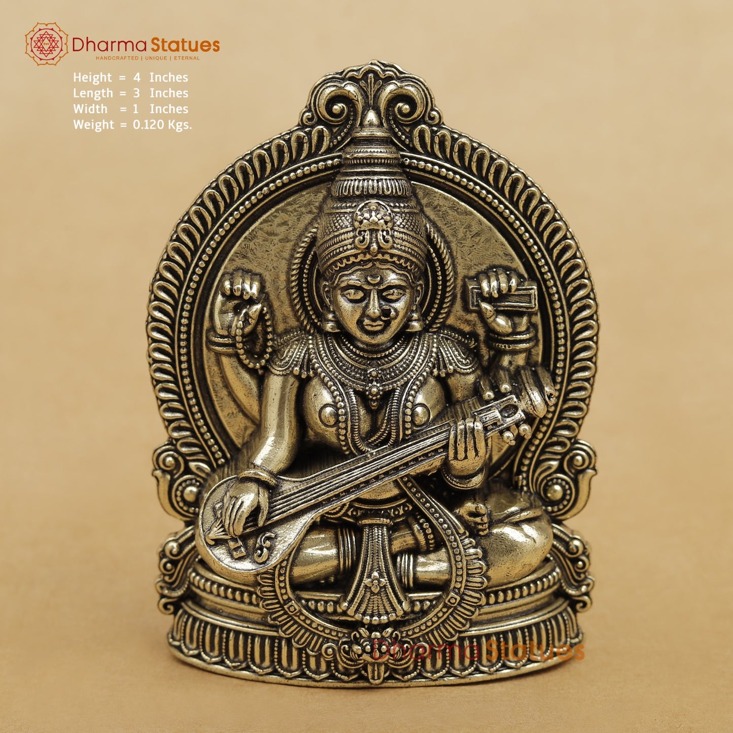 Brass Saraswati seated 4”