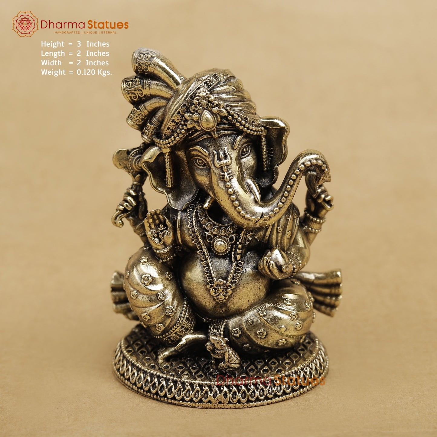 Brass Pagdi Ganesh seated 3”