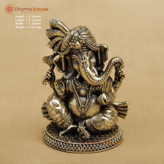 Brass Pagdi Ganesh seated 3”