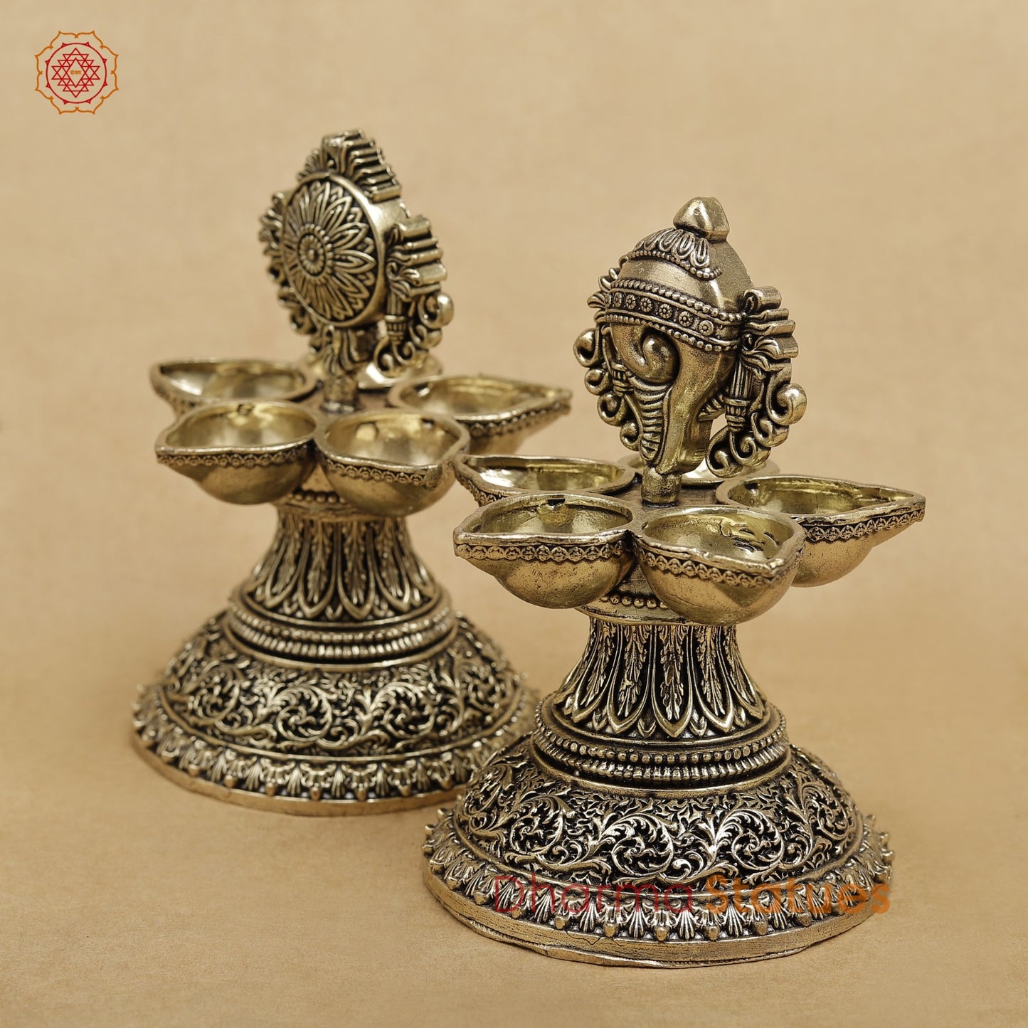 Brass Shankh Chakra lamps fine 5” (Pair)