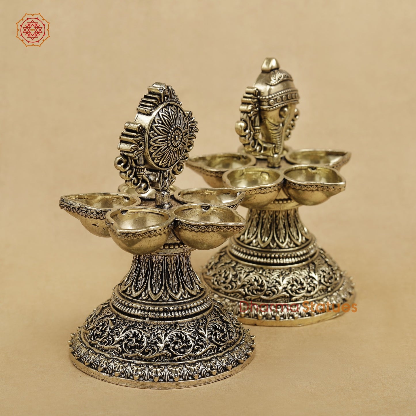 Brass Shankh Chakra lamps fine 5” (Pair)