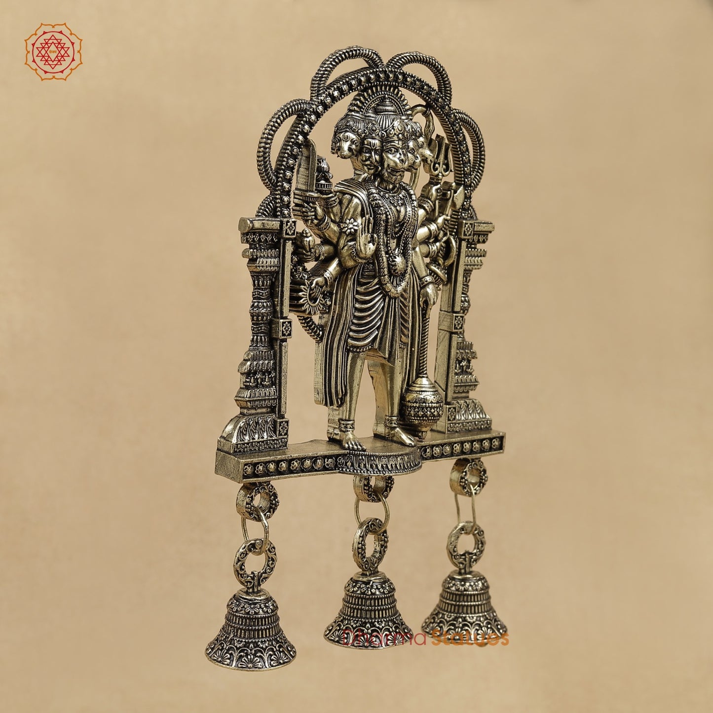 Brass Panchmukhi Hanuman Wall Hanging With bells 7”