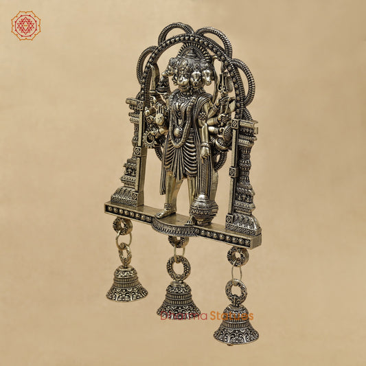 Brass Panchmukhi Hanuman Wall Hanging With bells 7”