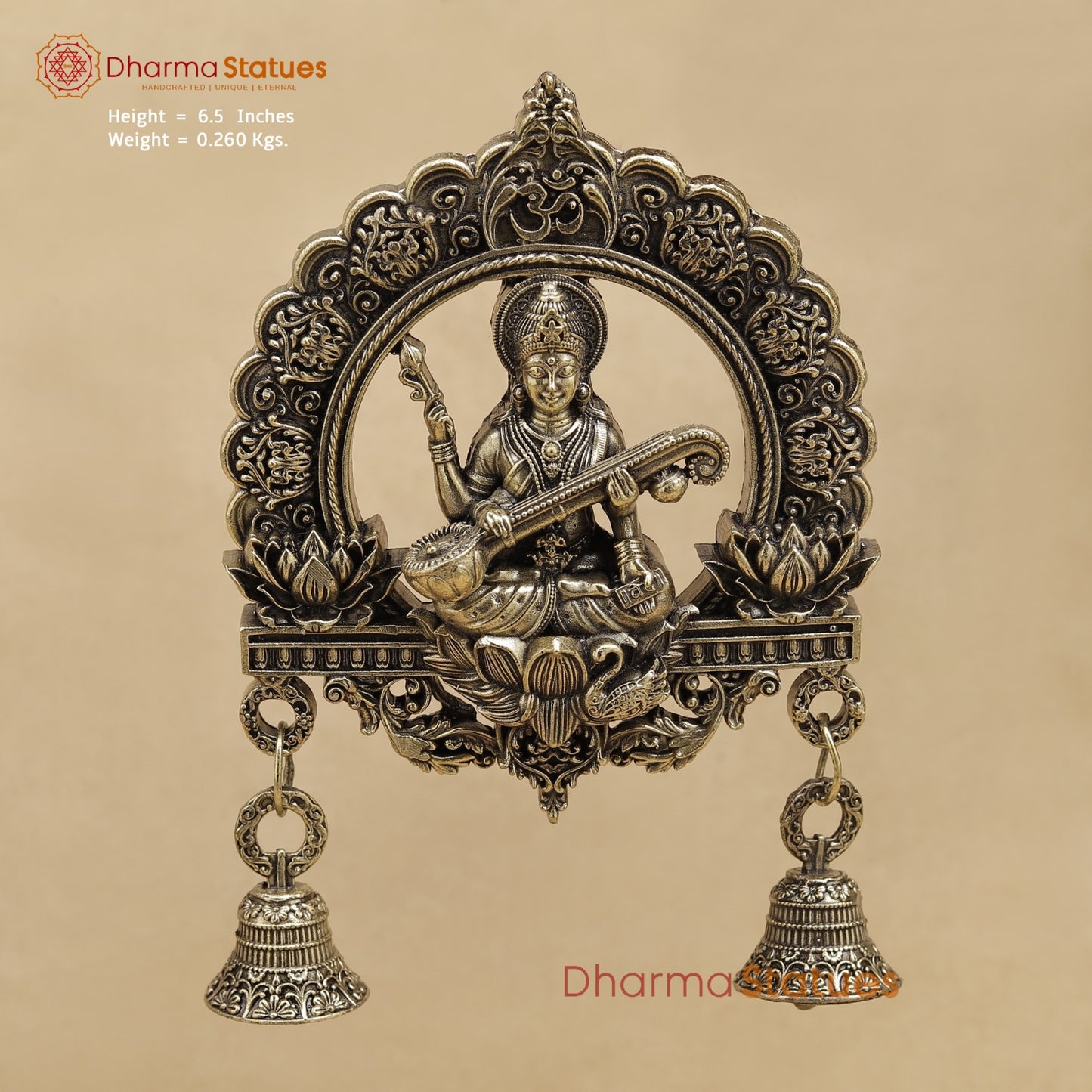 Brass Saraswati Wall Hanging With bells 6.5”